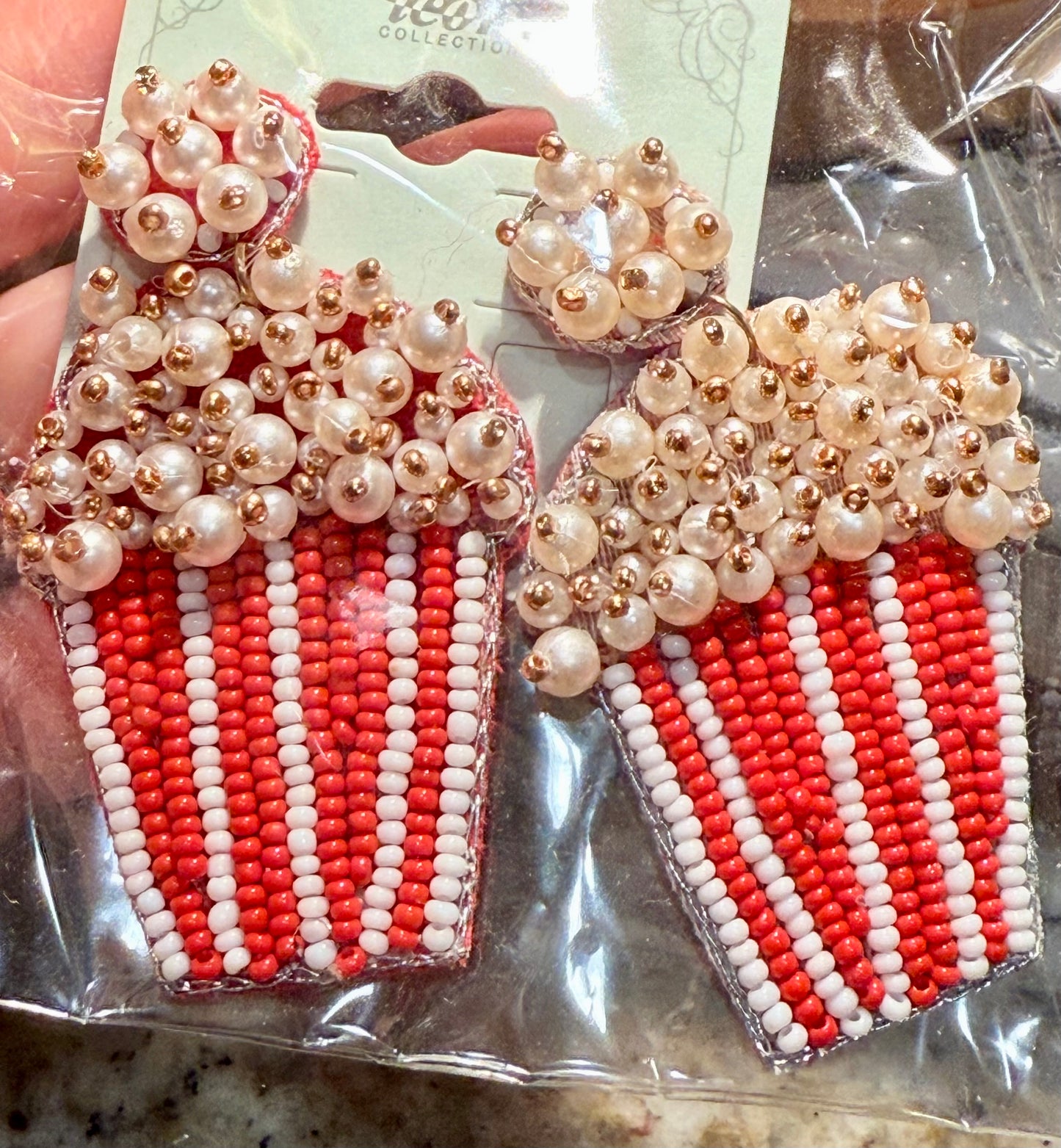 “At the Movies” Popcorn seed bead earrings