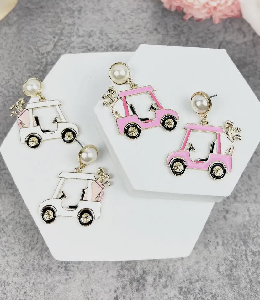 Golf Cart Earrings- White