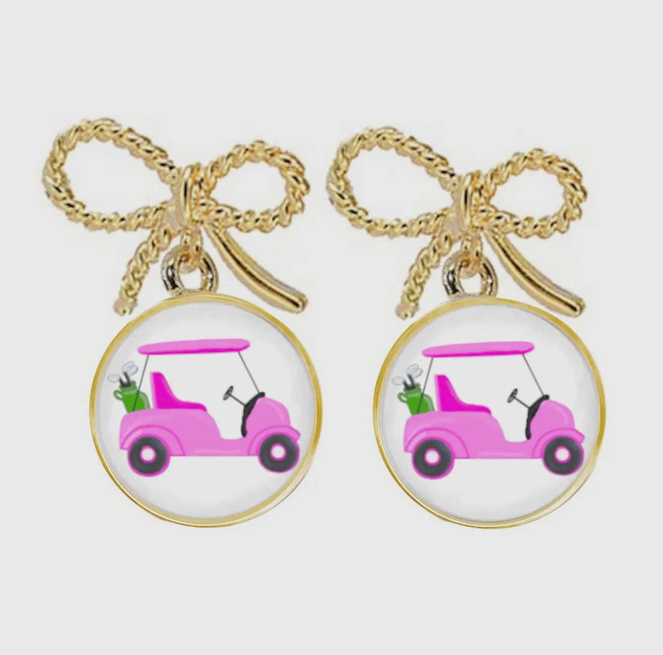 Gold Bow Golf Cart Earrings