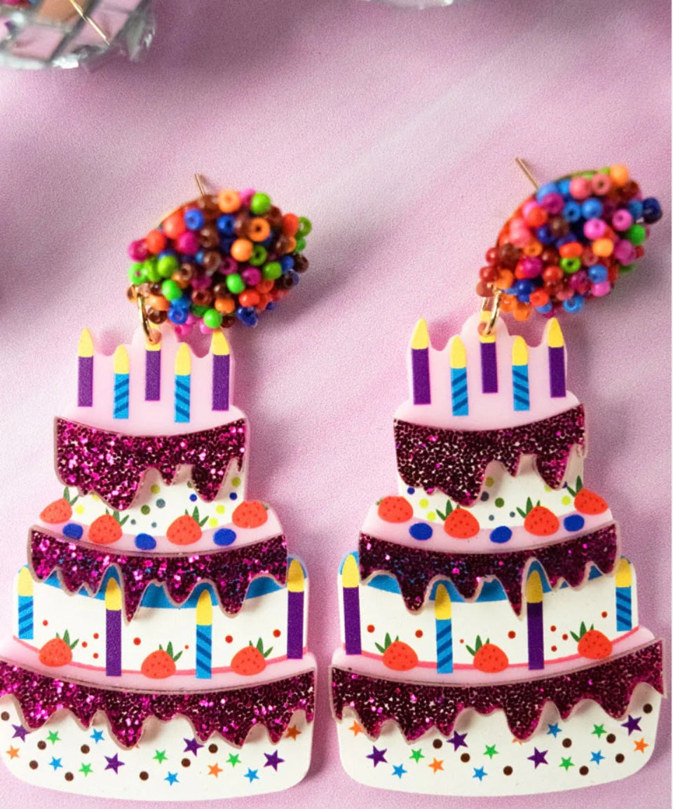 BDAY Cake Seed Bead & Acrylic Earrings