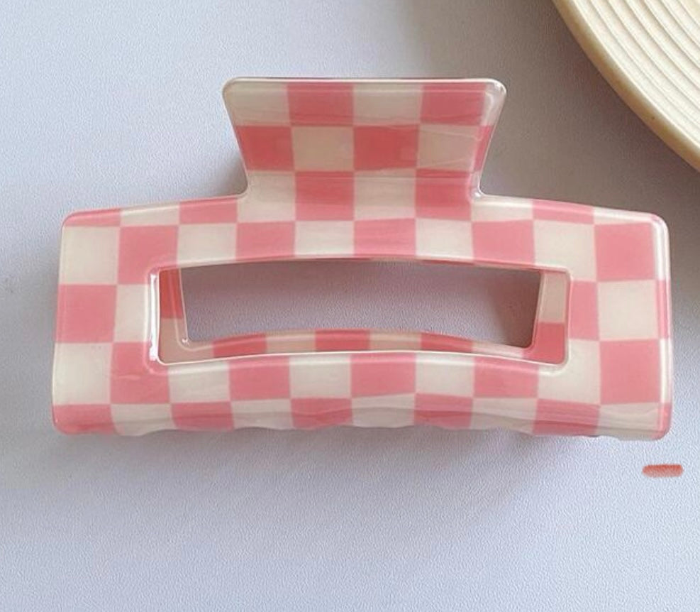 Checkered in pink hair clip