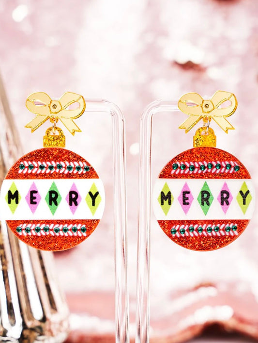 Acrylic Merry ornament earrings