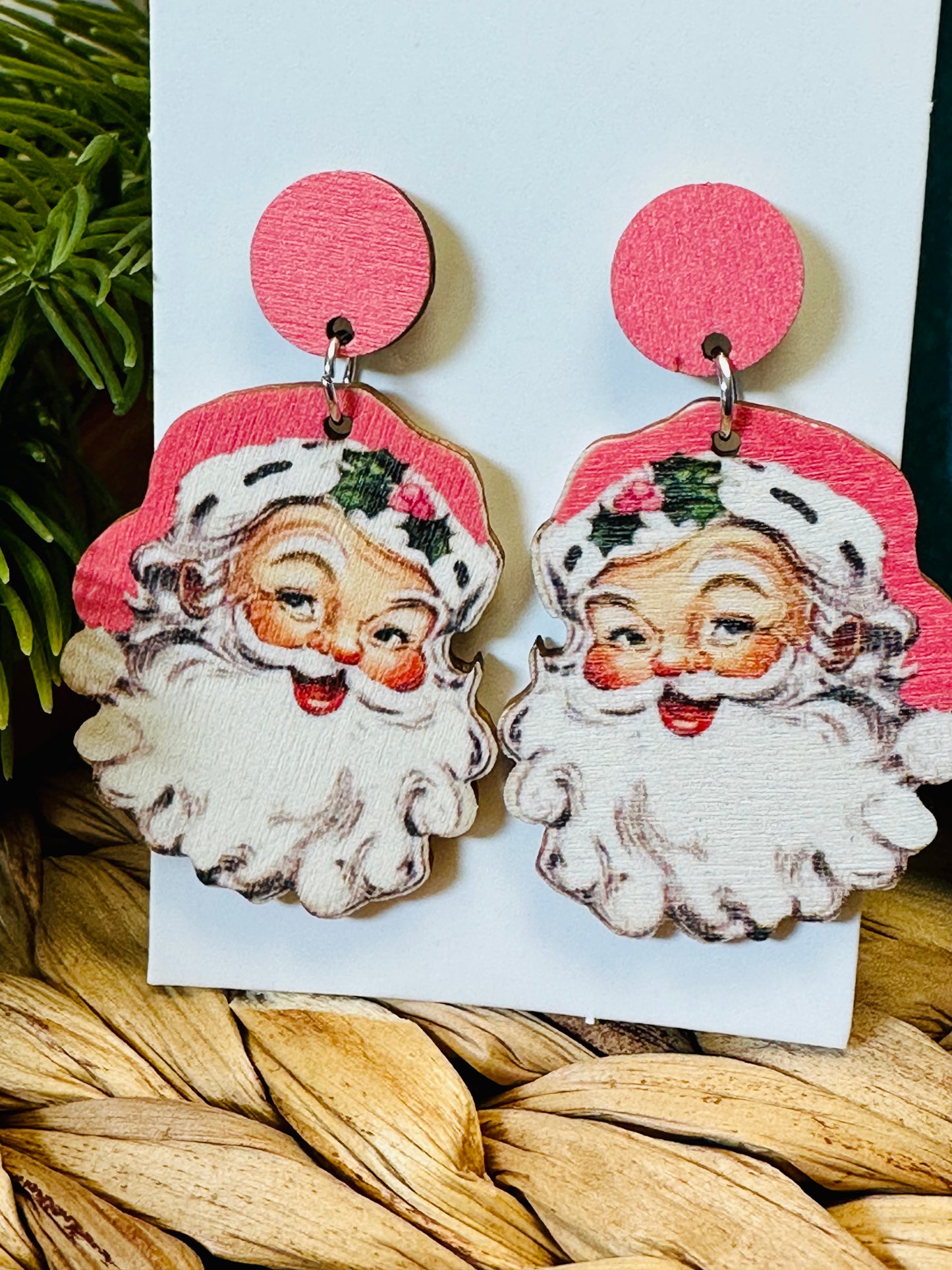 Vintage Pink Santa earrings