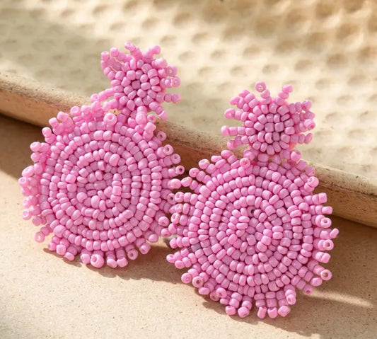 Bubble Gum Pink Rice Seed Bead Earrings