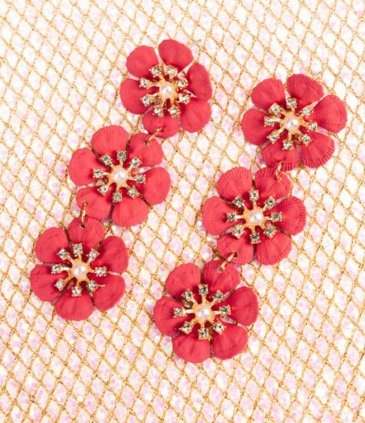 Deep Coral Flower Drop earrings