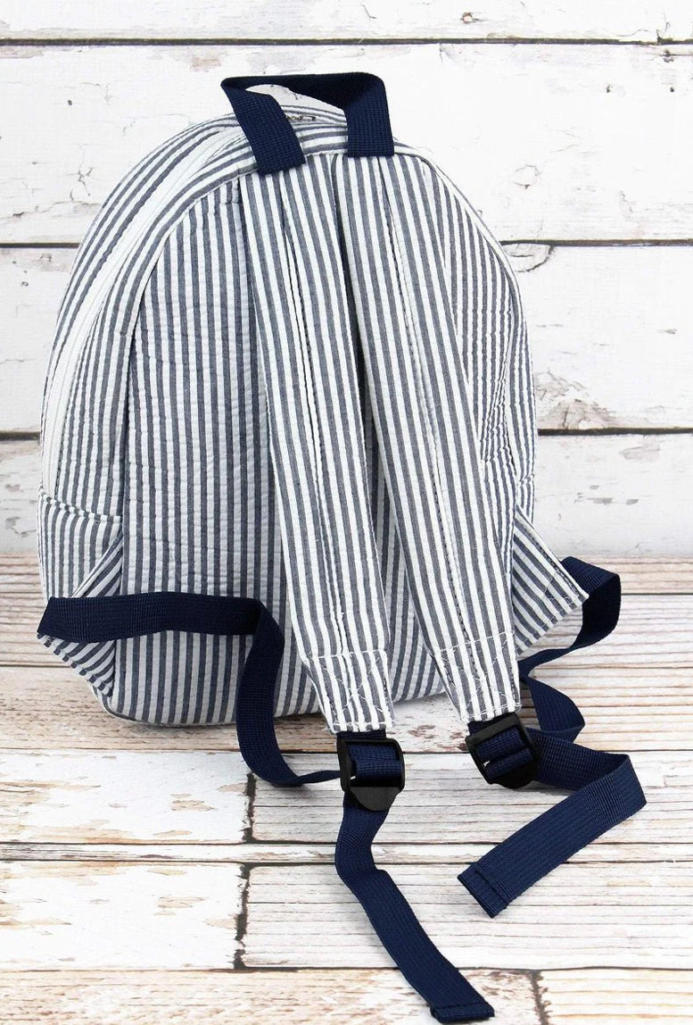 Belgium Navy Blue & white seersucker mini backpack