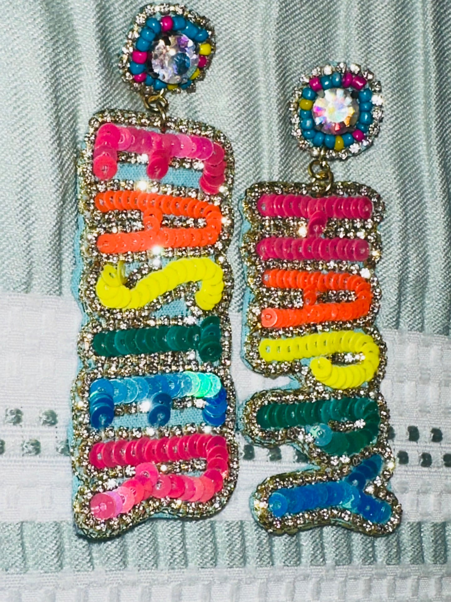 Happy Easter Bright colors crystal, sequin and seed bead earrings