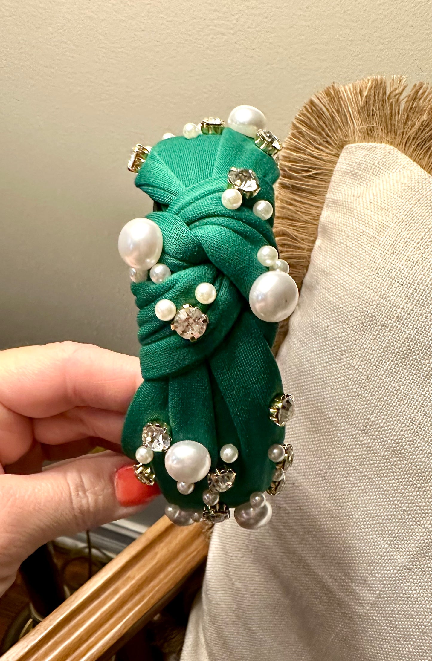 Green crystal and pearl headband