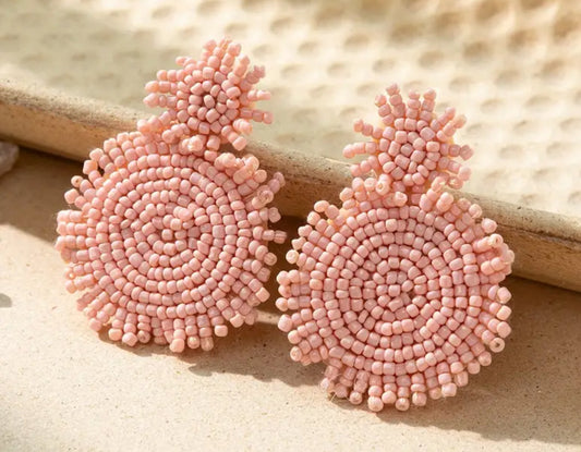 Peachy pink rice bead earrings