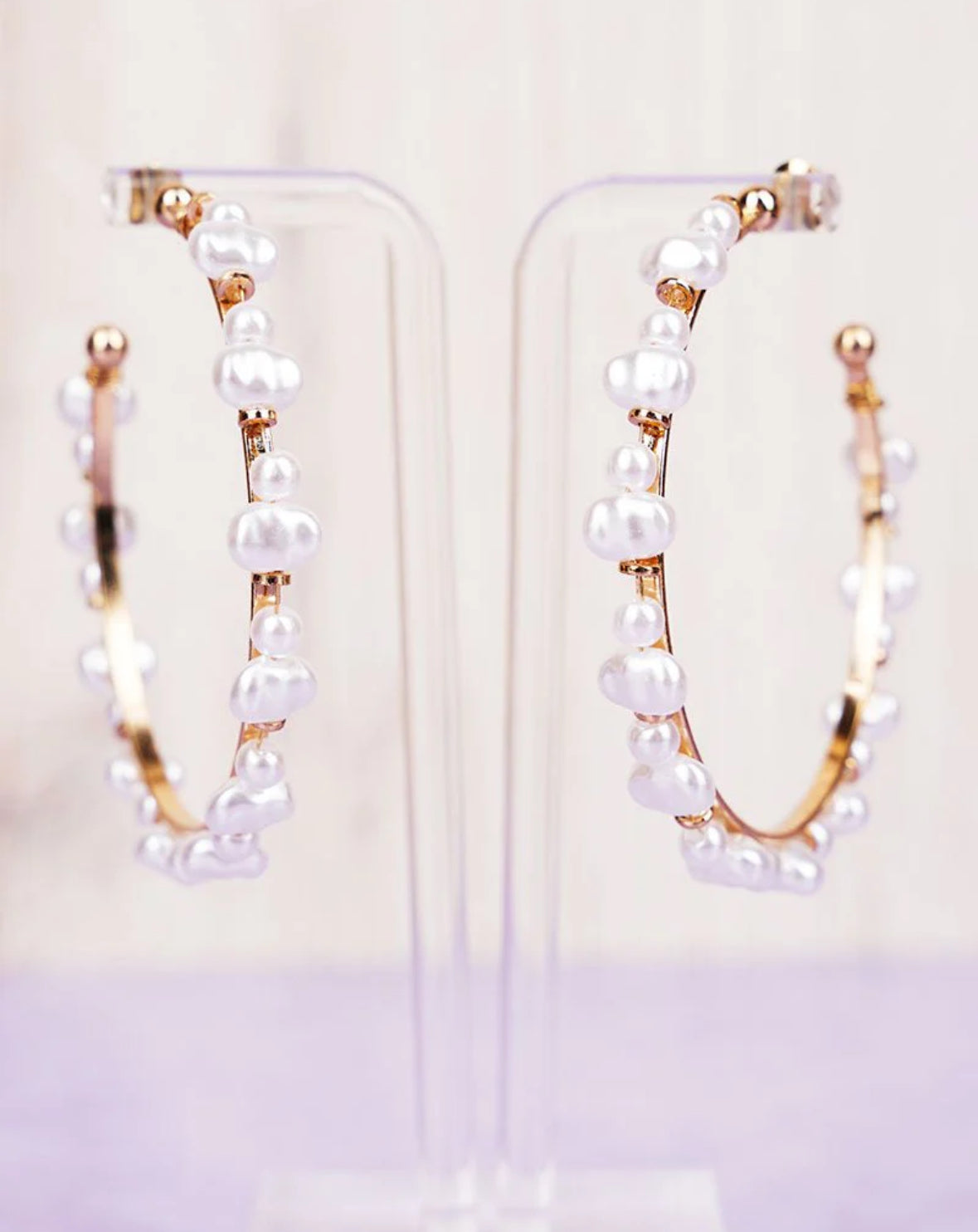 Goldtone pearl accent hoop earrings