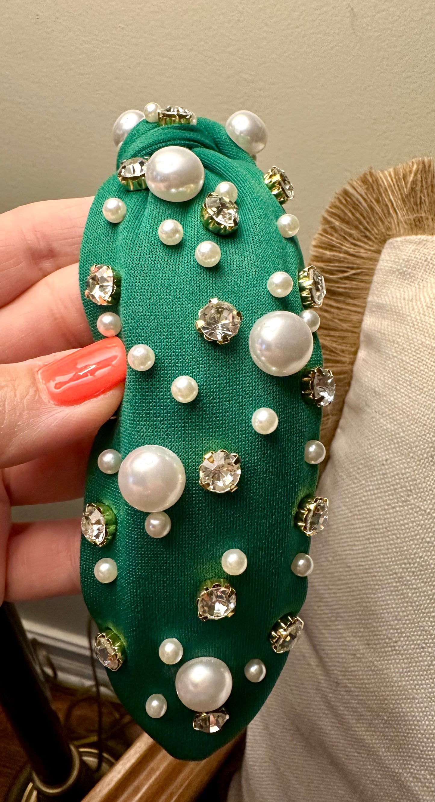 Green crystal and pearl headband