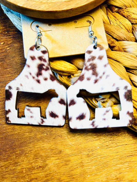 Cut out cow shape wooden earrings