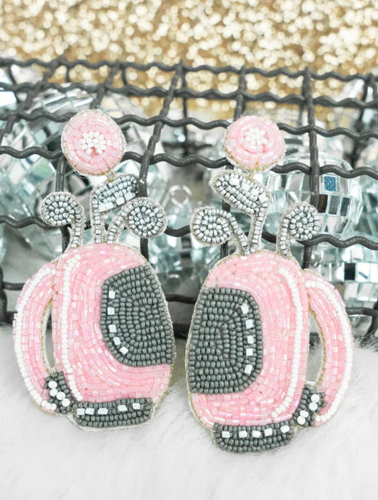 Pink Golf Bag seed bead earrings