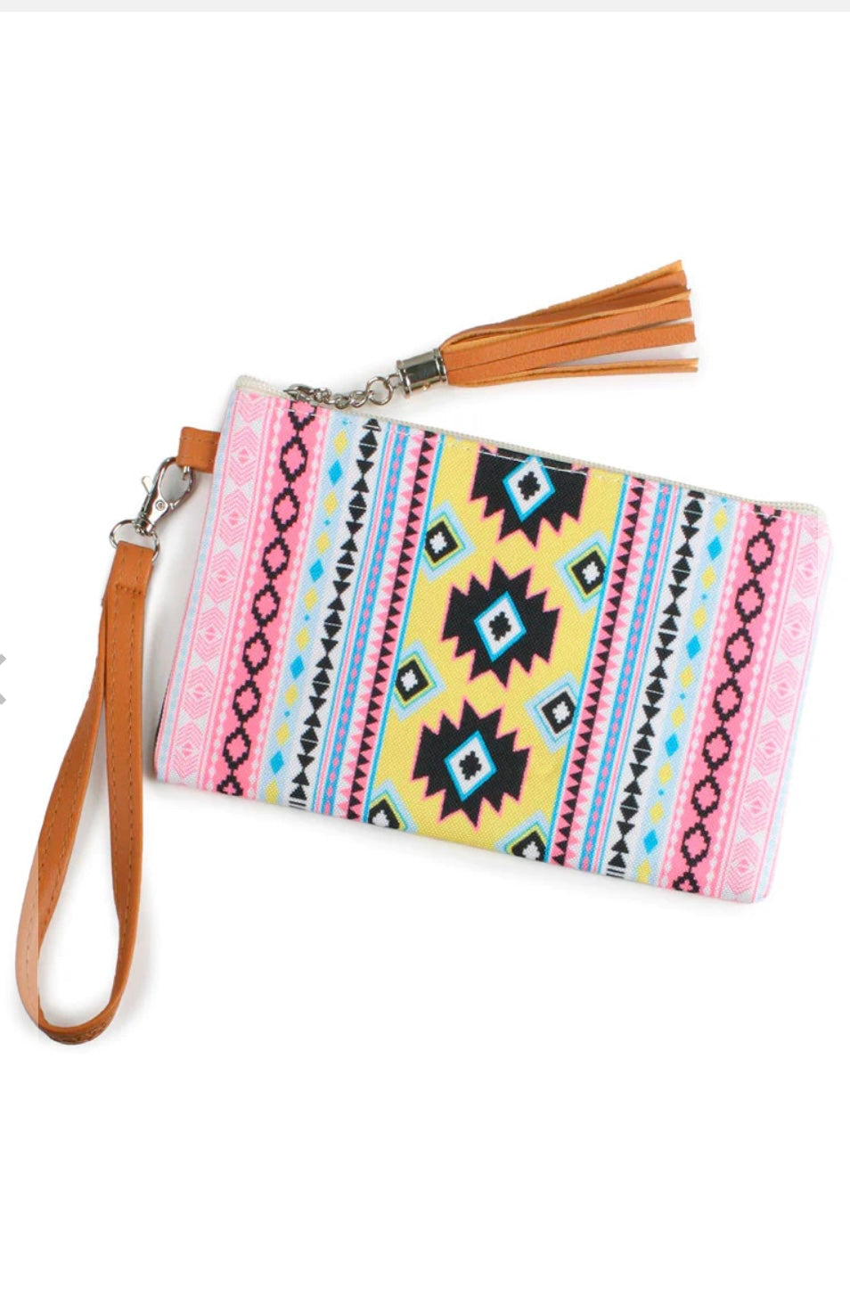 Black & Pink Isle Tassel Wristlet Pouch