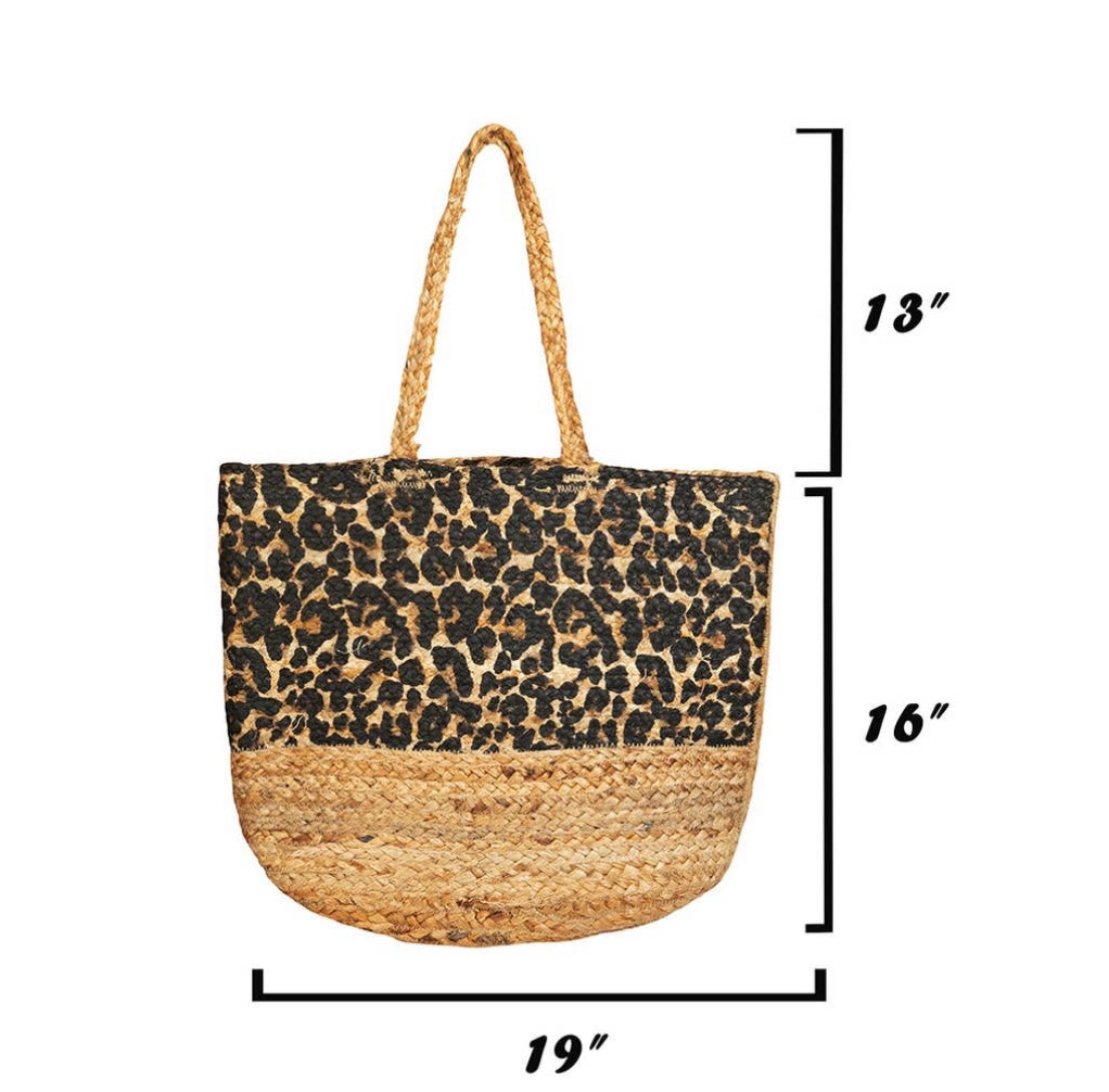 Leopard Straw Braided Jute Bag