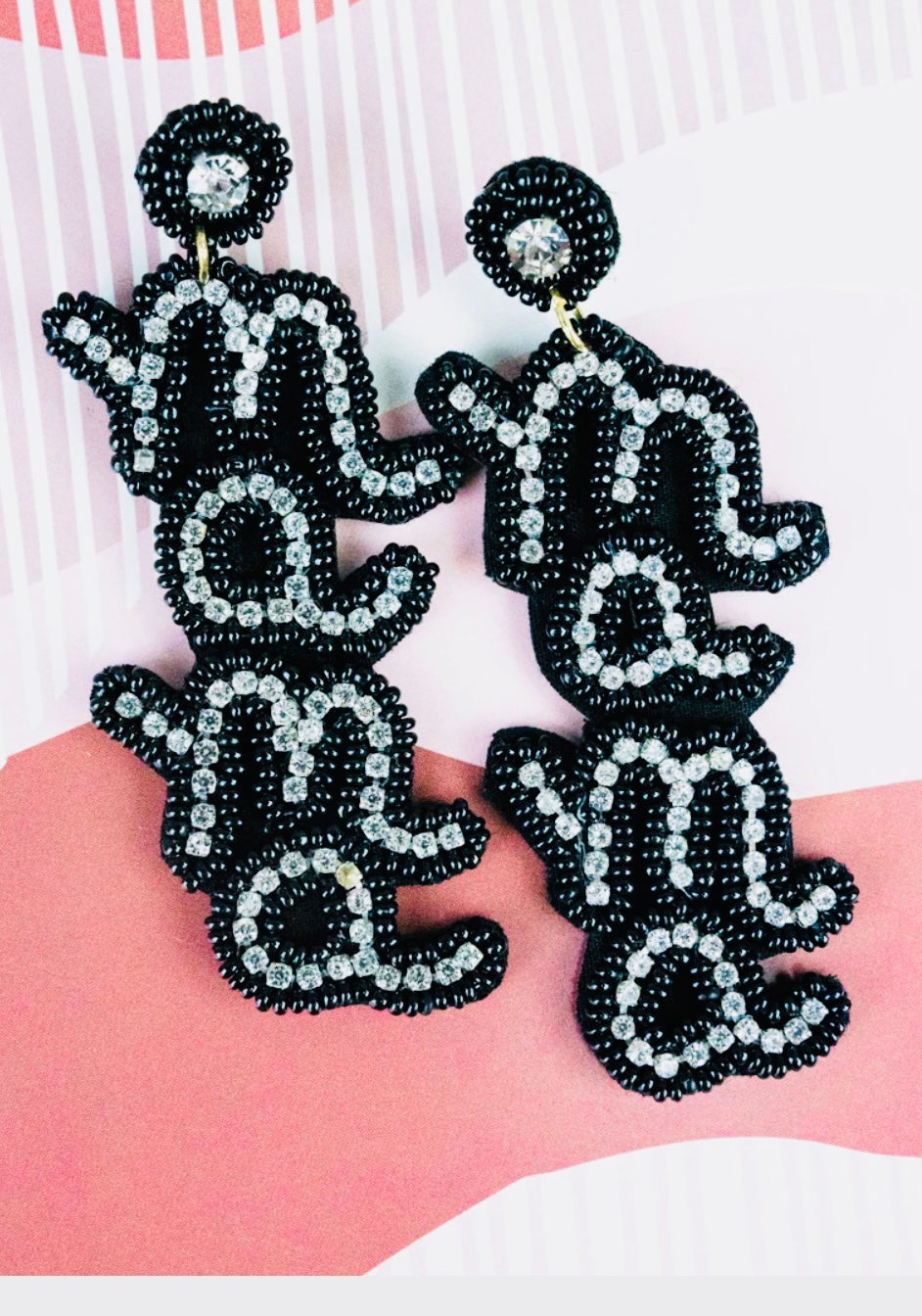 Mama- Crystal and black seed bead earrings