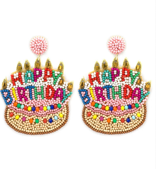 Happy Birthday Seed Beaded Earrings