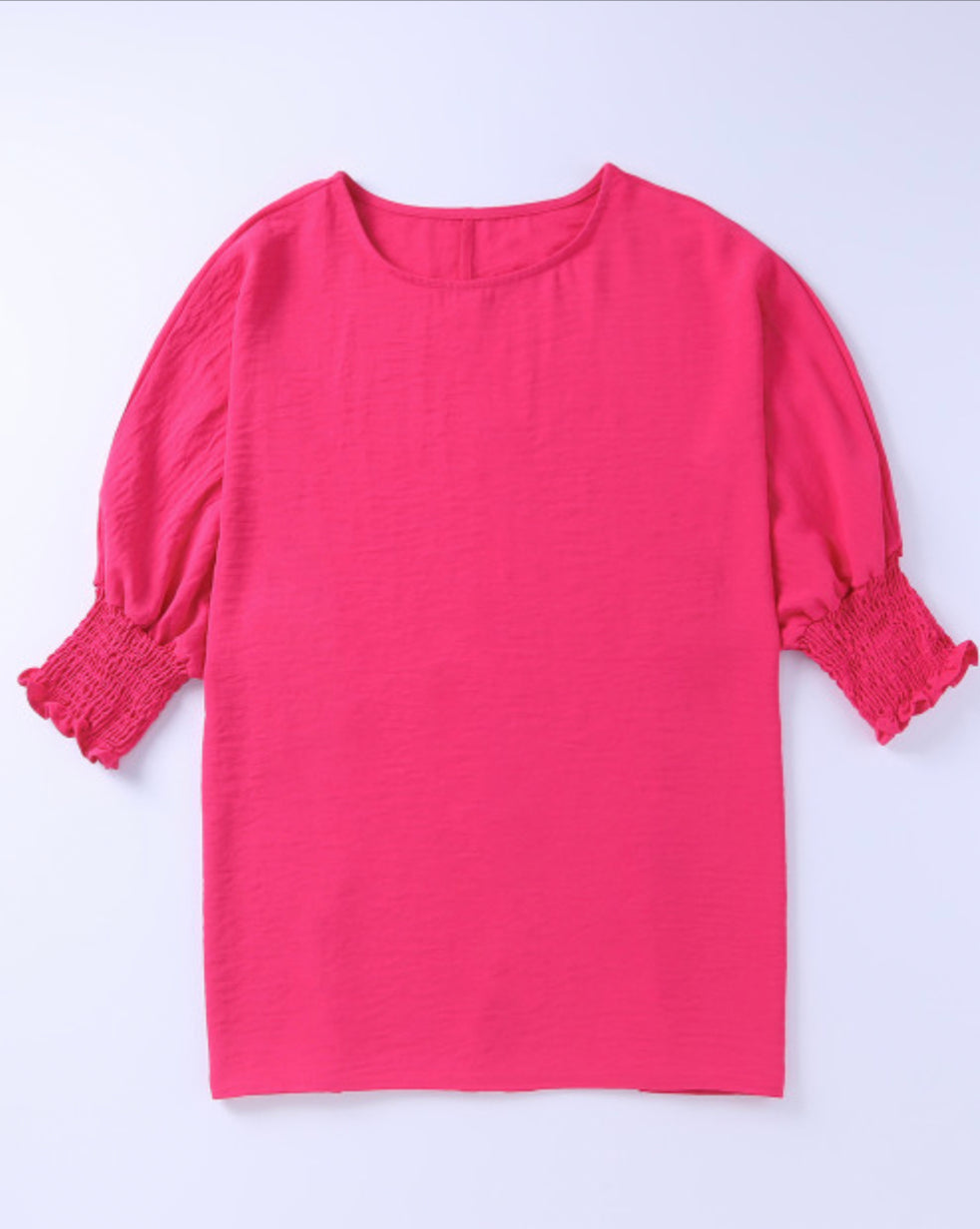 Pink top with smocked wrist