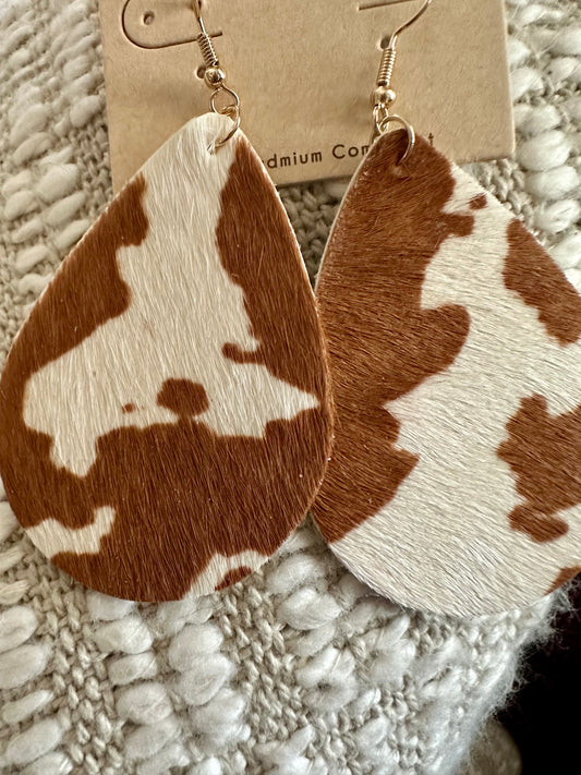 Cow hide teardrop earrings