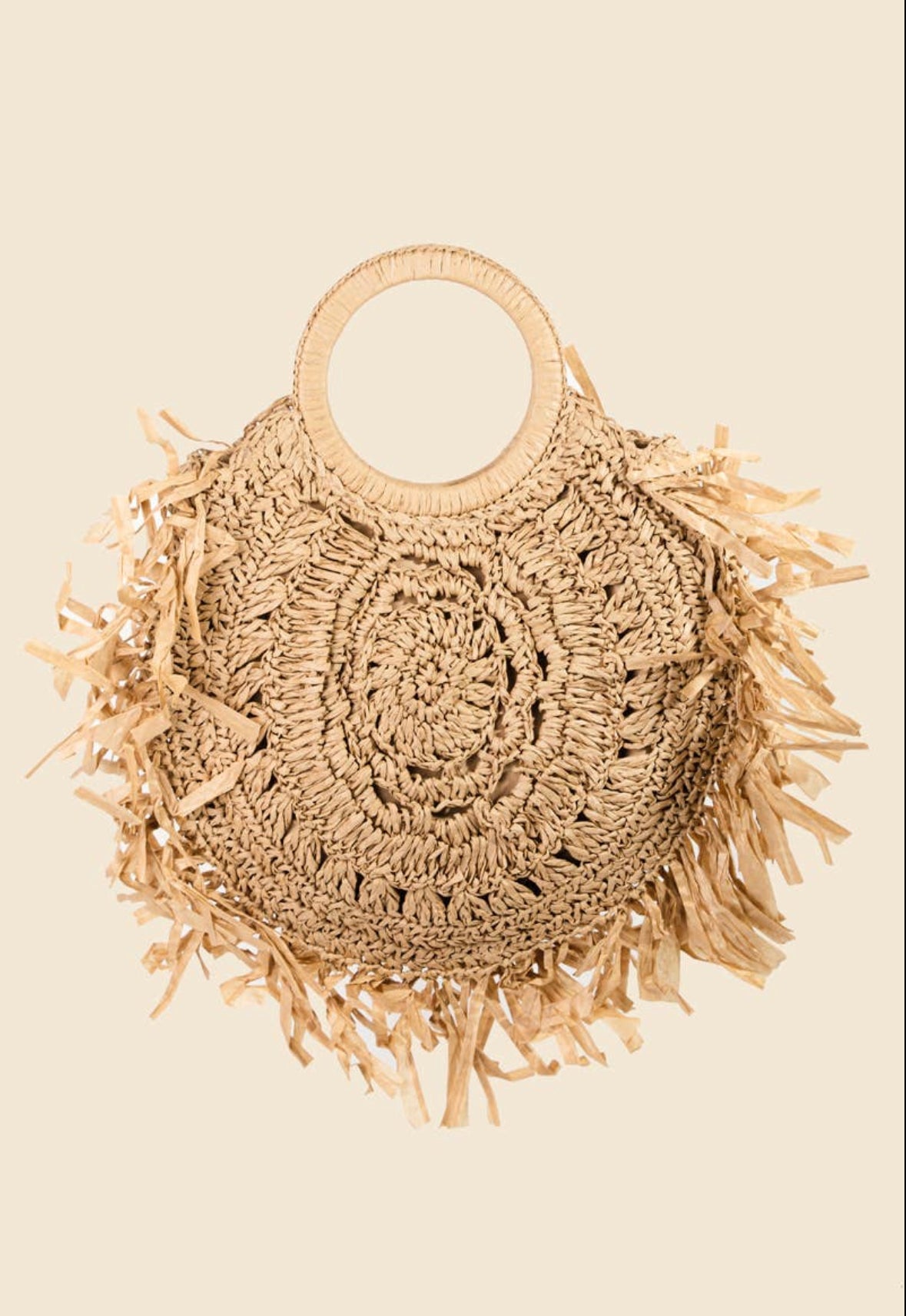 Braided Round Straw Fringe Bag