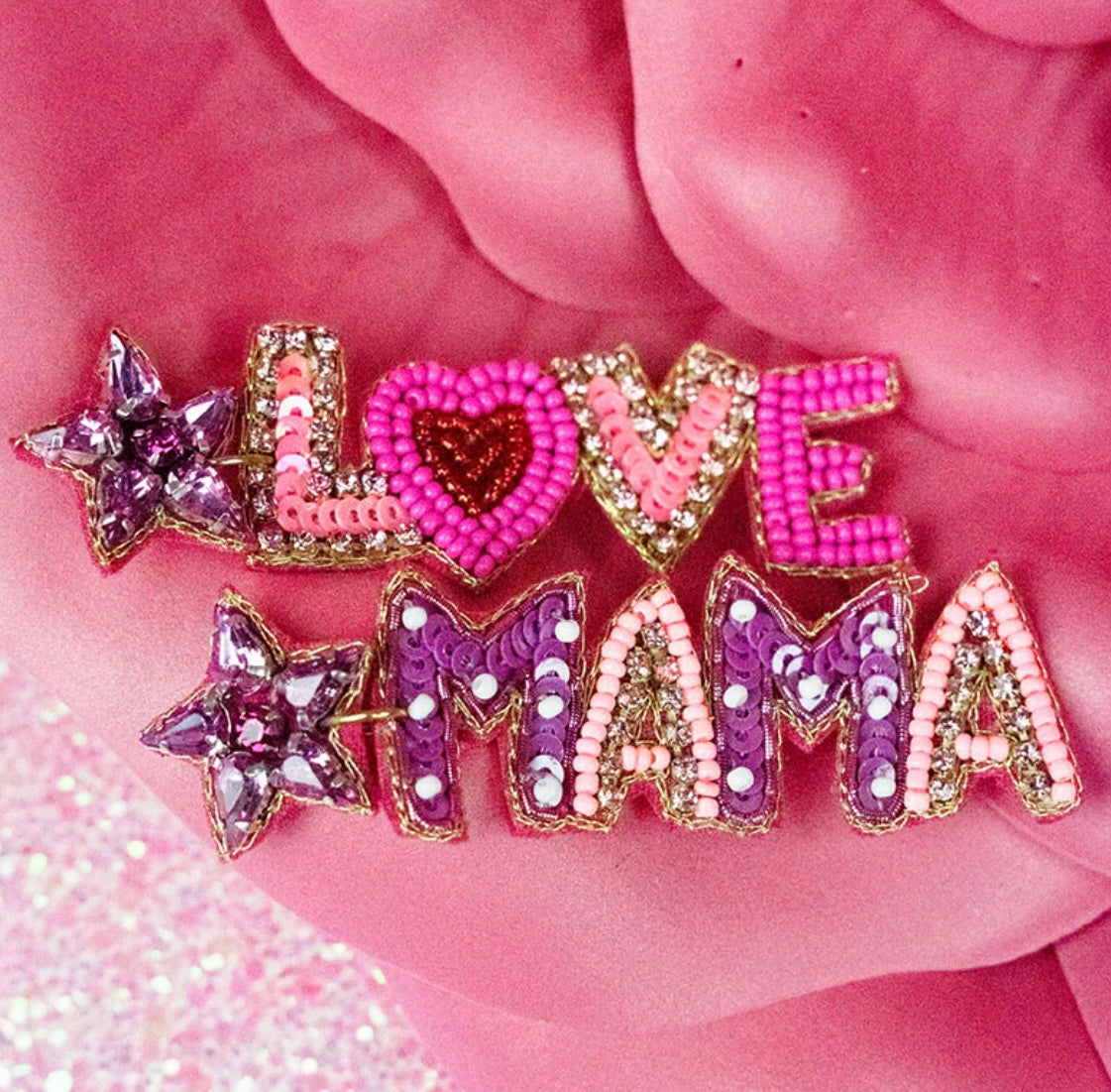 Love your Mama Crystal & seed bead earrings