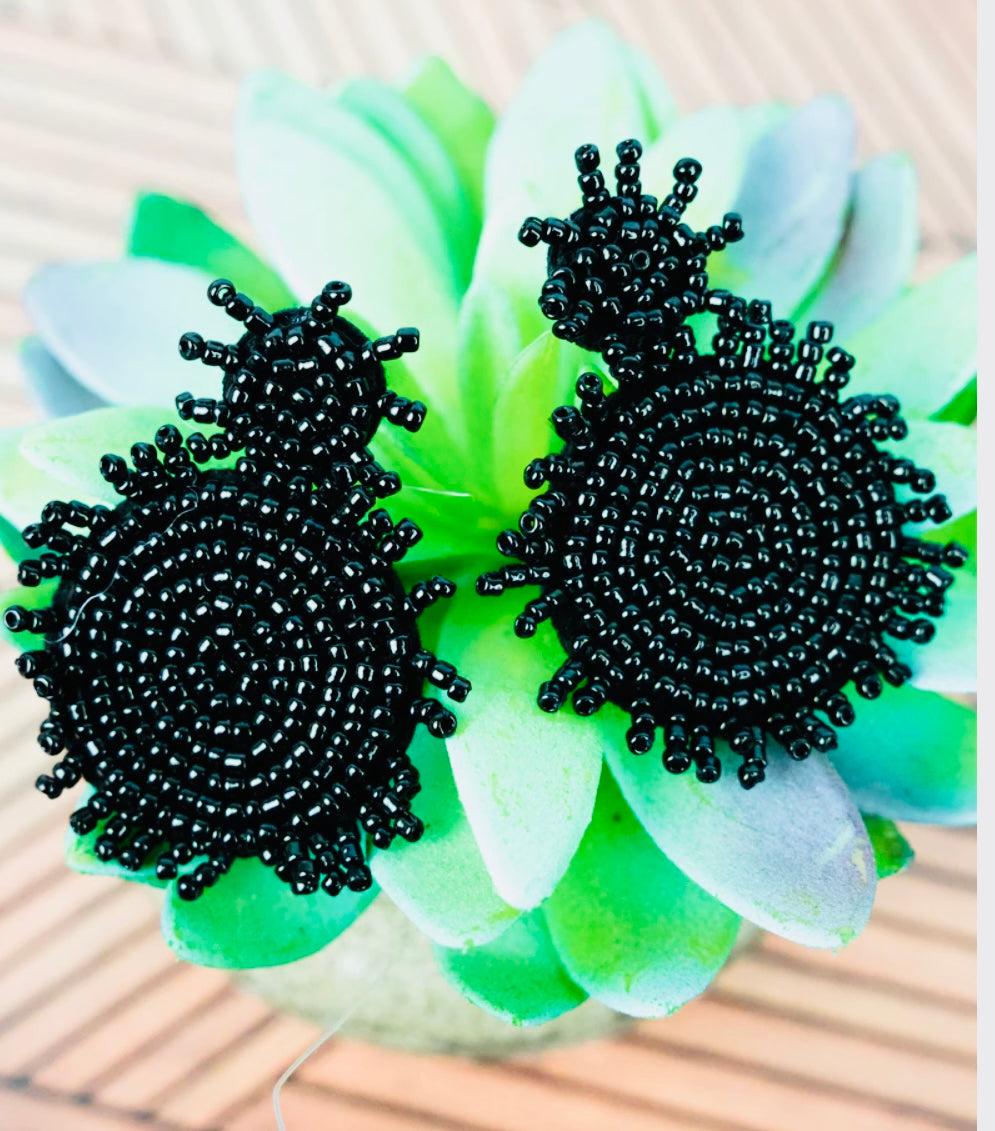 Black Circles Seed Bead Earrings