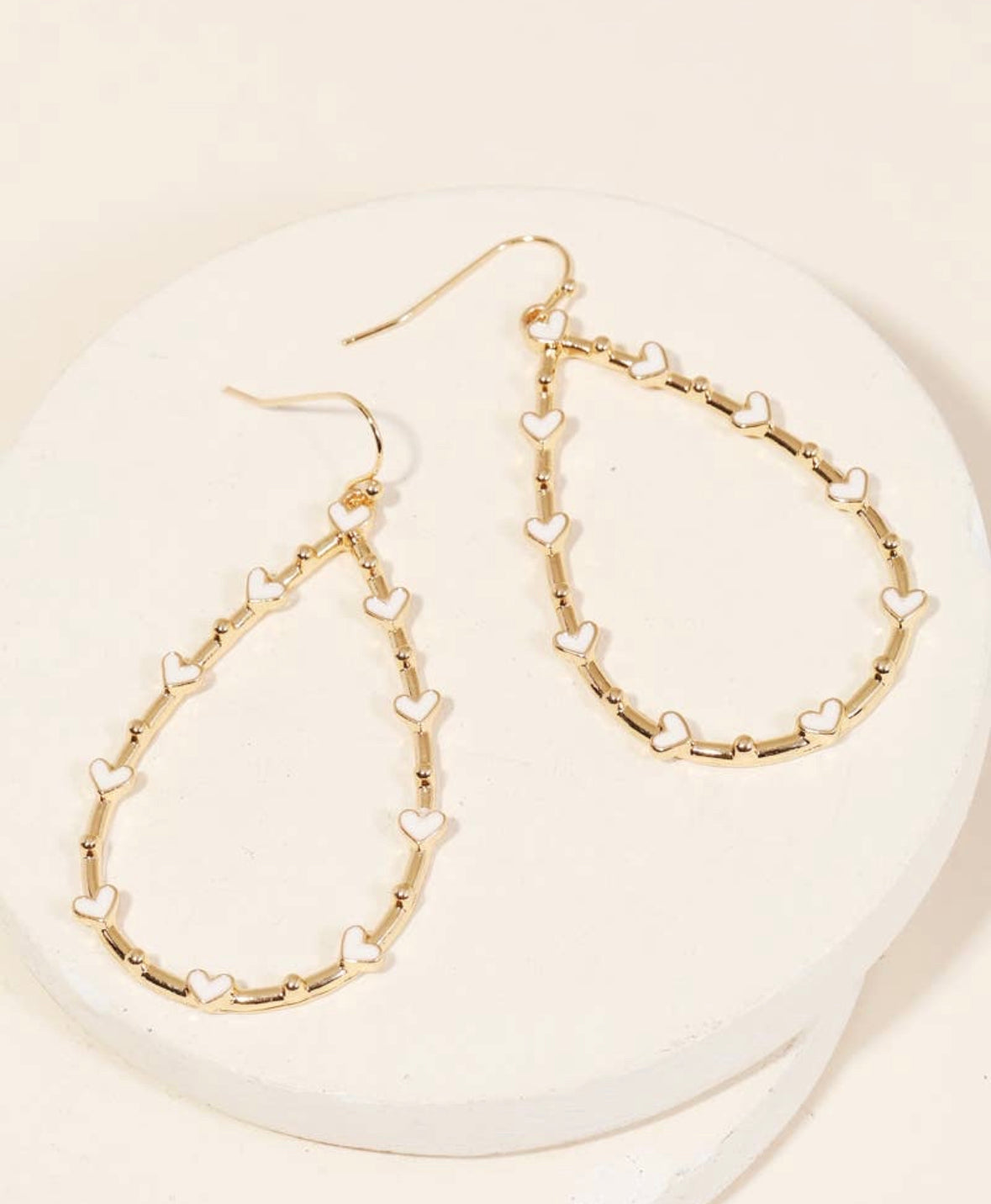 Ivory heart teardrop earrings