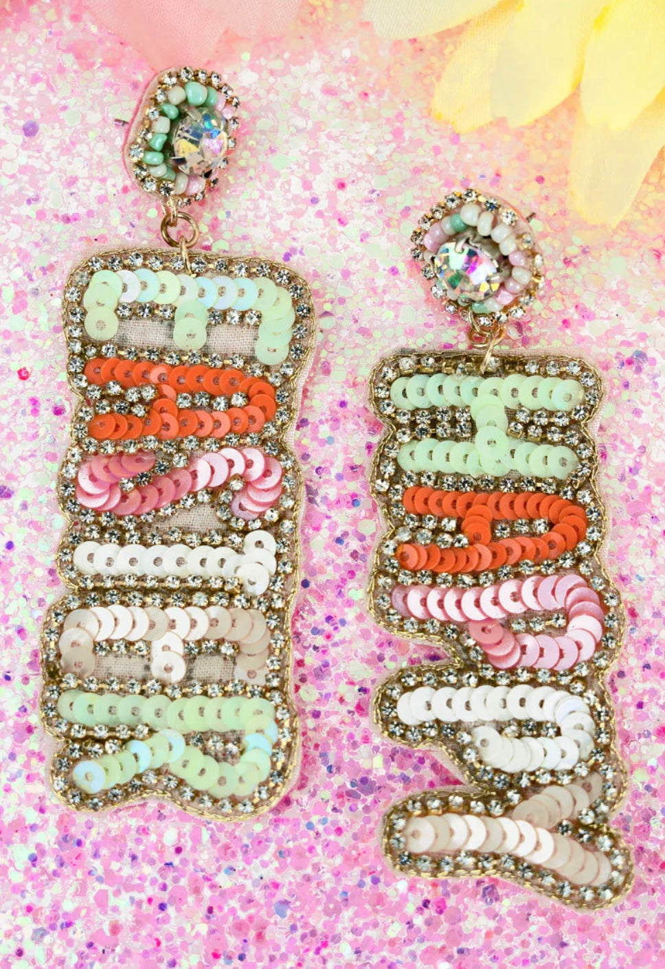 Happy Easter Pastel Crystal/Sequin Earrings