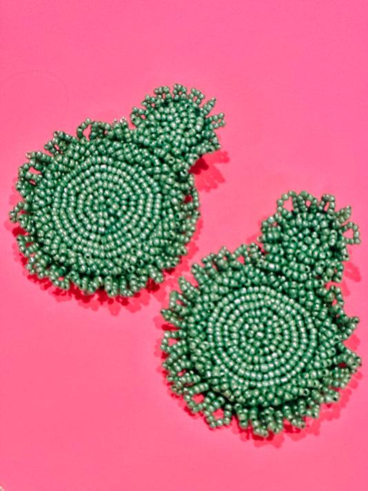 Green seed bead earrings