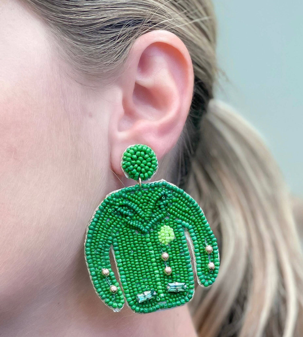 Green Golfer’s Jacket Seed Bead earrings