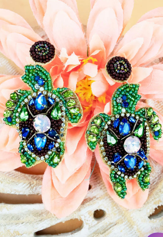 Bejeweled turtle seed bead earrings