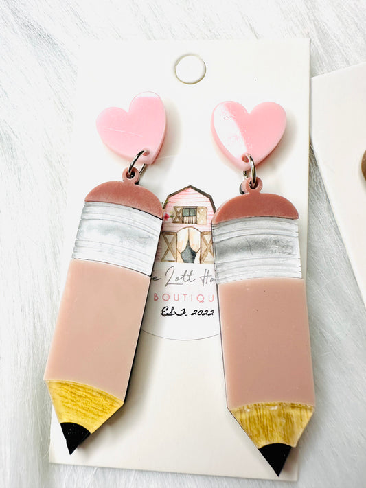 Pink pencil acrylic earrings