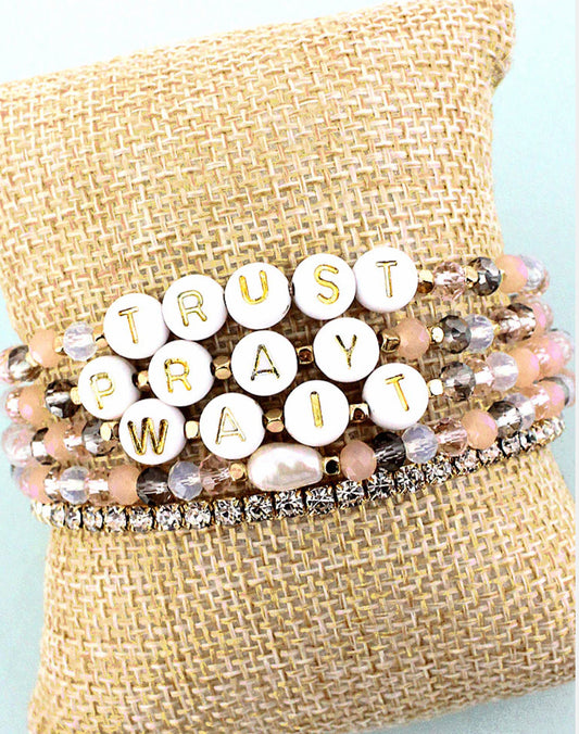 Trust/Pray/Wait rose gold bracelets set