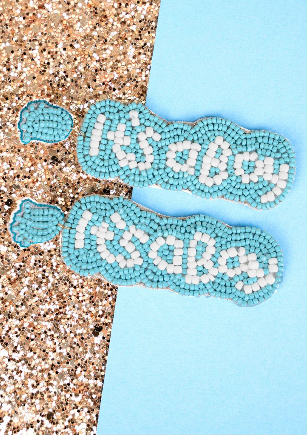 “It’s a Boy!” Seed bead earrings