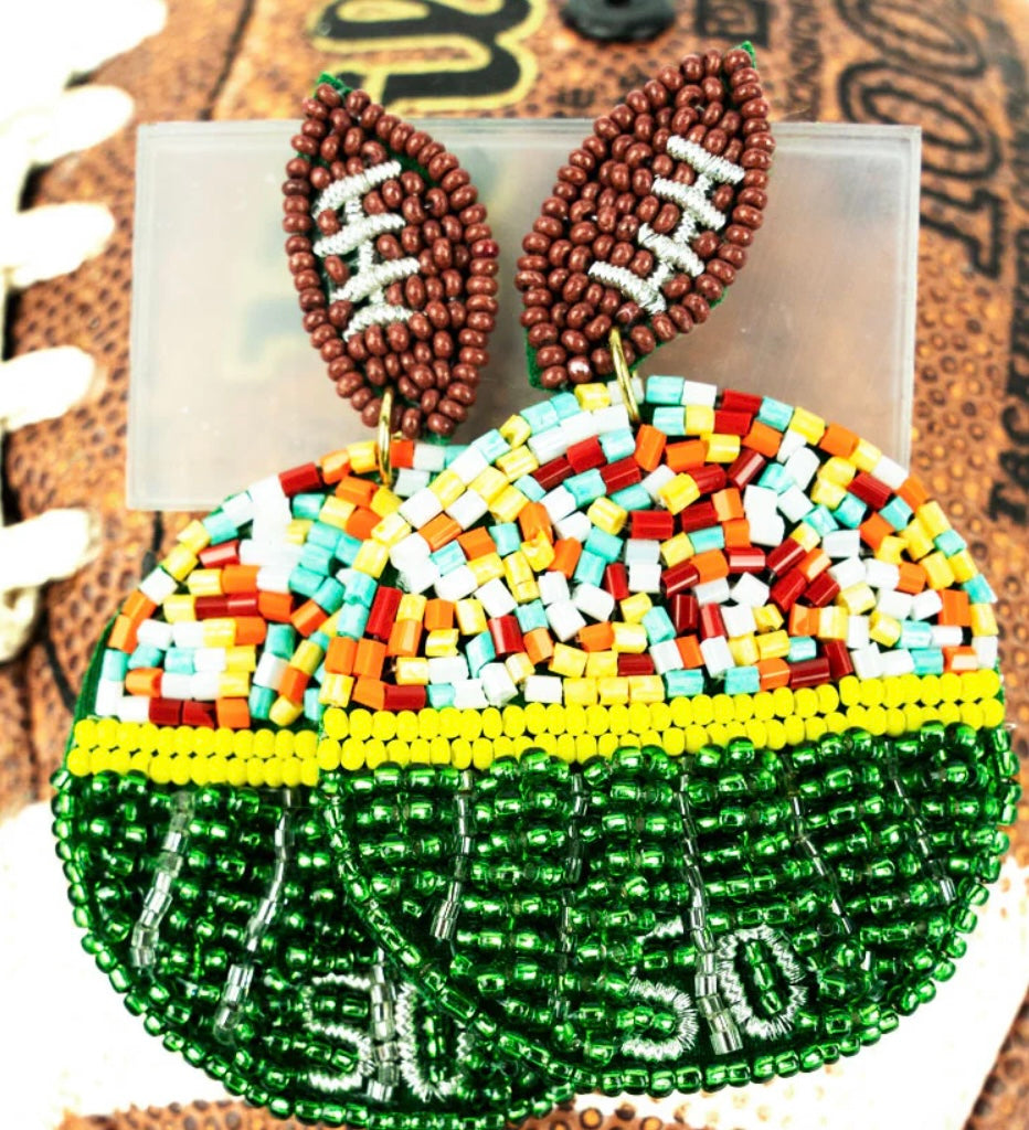 50 Yard Line Football Seed Bead Earrings