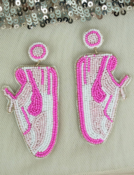 Pink Sneakers Seed Bead Earrings