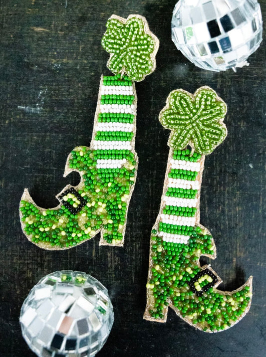 Leprechaun Lucky Legs seed bead earrings