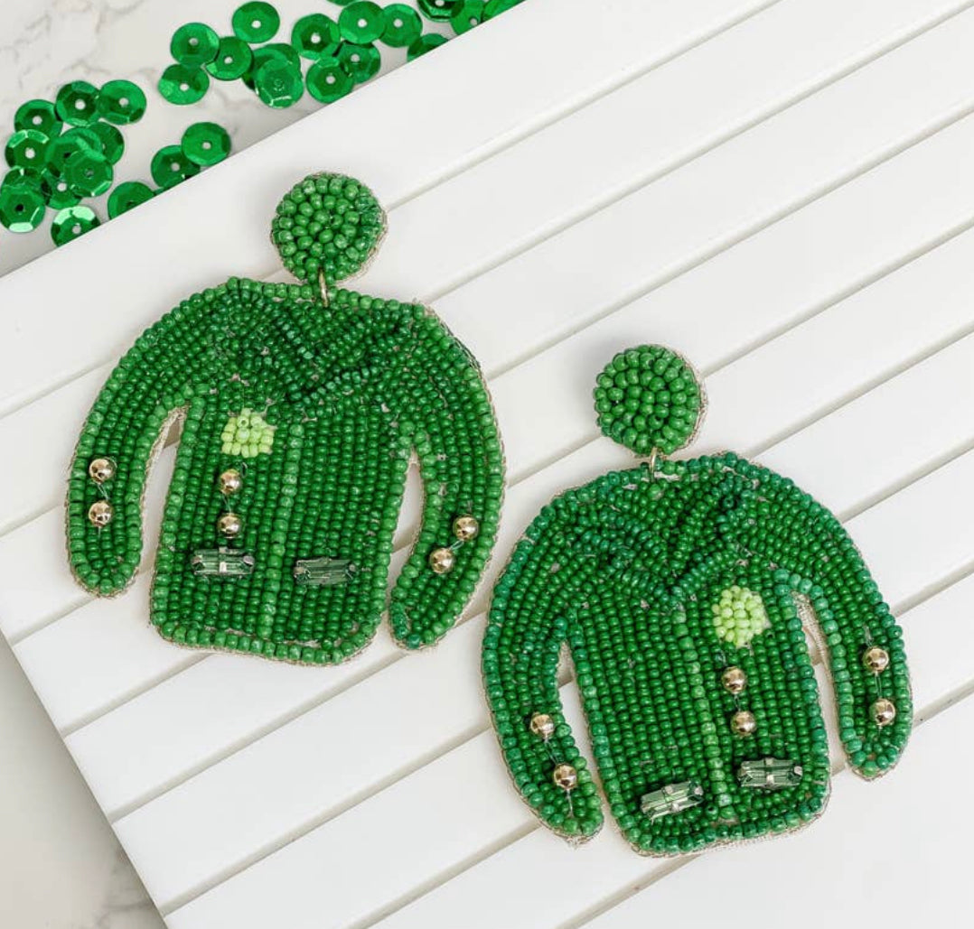 Green Golfer’s Jacket Seed Bead earrings