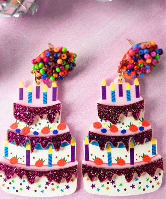 BDAY Cake Seed Bead & Acrylic Earrings