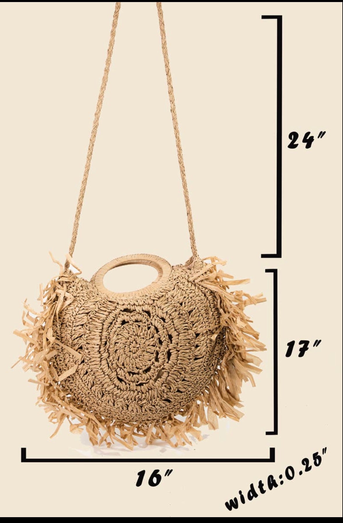 Braided Round Straw Fringe Bag