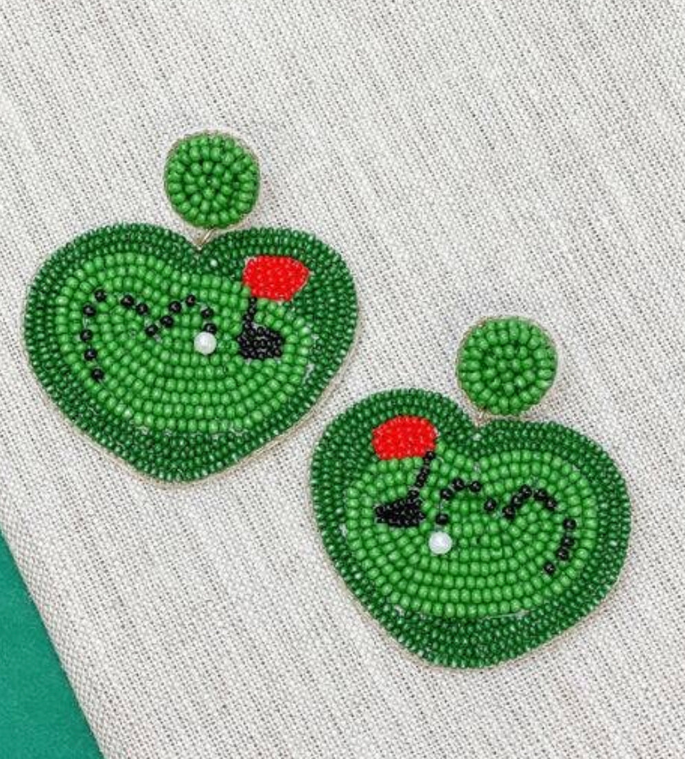 Par for the Course putting green seed bead earrings