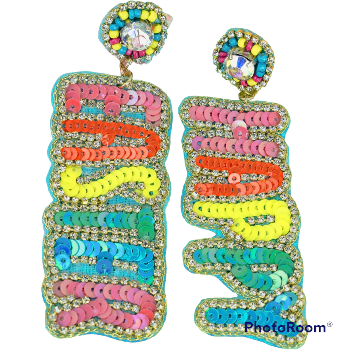 Happy Easter Bright colors crystal, sequin and seed bead earrings