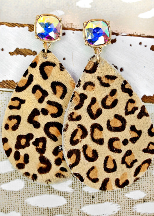 Light Beige Crystal Leopard teardrop earrings