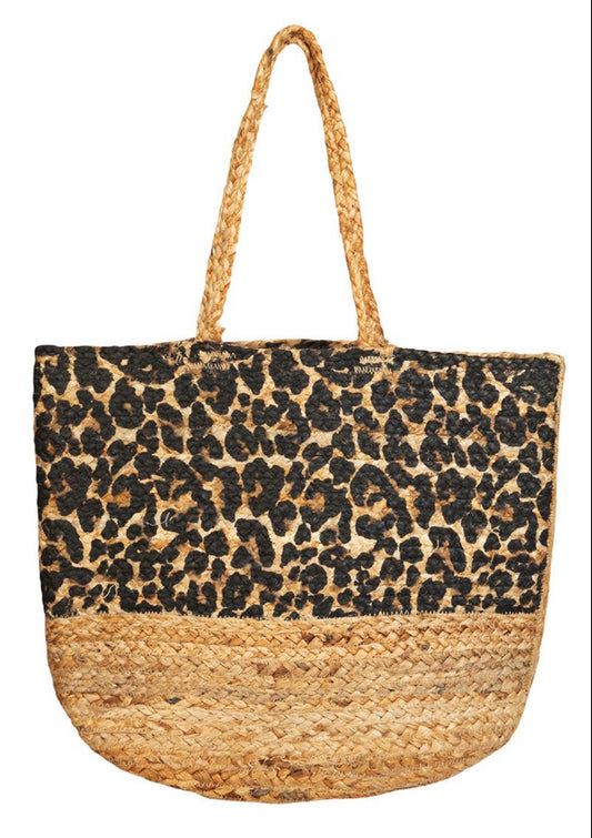 Leopard Straw Braided Jute Bag